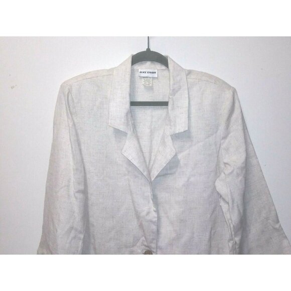 womens FLAX BLEND top Sz L beige RELAXED Lagenlook collared pockets Alice Stuart - Picture 3 of 8